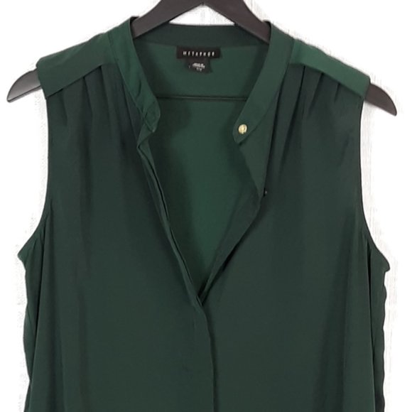 Green Sleeveless Collared Button-Up Tunic Vest Dress - Picture 3 of 5